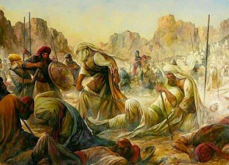  نقاشی حسن روح‌الامین با نام «لا فتی الا علی» که به دلاوری حضرت علی(ع) در جنگ احد 